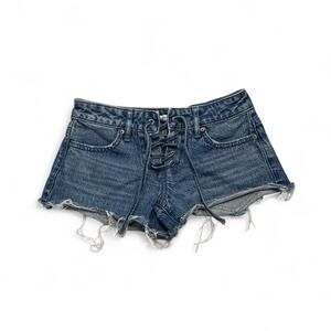 Low Rise Garage Crossover Micro shorts size 22 blue denim shorts lace up detail